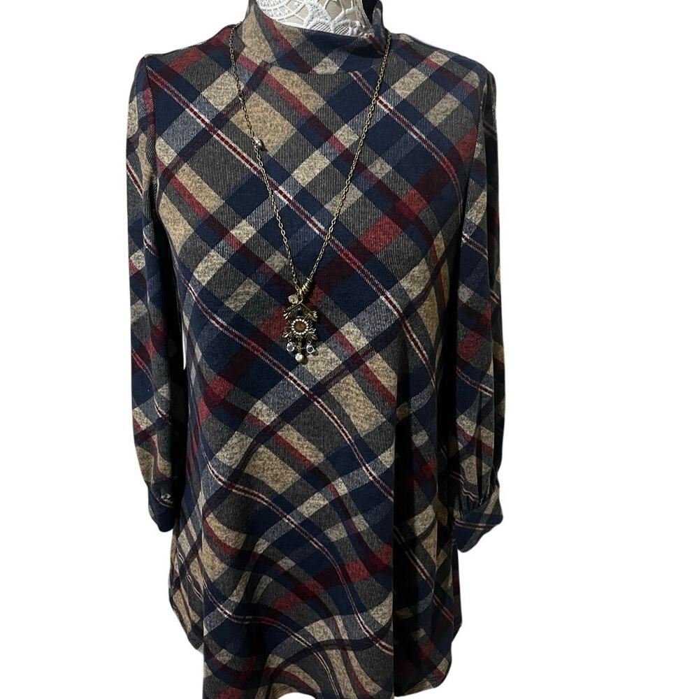 Jessica Howard Plaid Long Sleeve Mock Neck Dress – Women’s Petite L- Classic